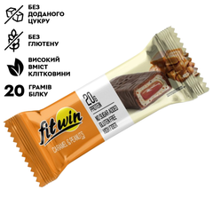 Протеїновий Батончик FitWin Caramel & Peanuts 33% з начинкою, без цукру, 60г